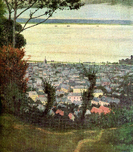 F�lix Valloton: Veduta di Honfleur di sera, cielo coperto, ...